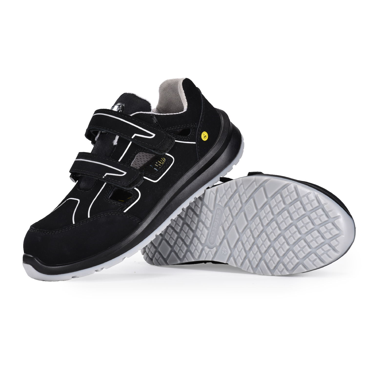 Lekkie, skórzane męskie buty robocze, sandały, z kompozytowym podnoskiem S1P L-7518B, szare