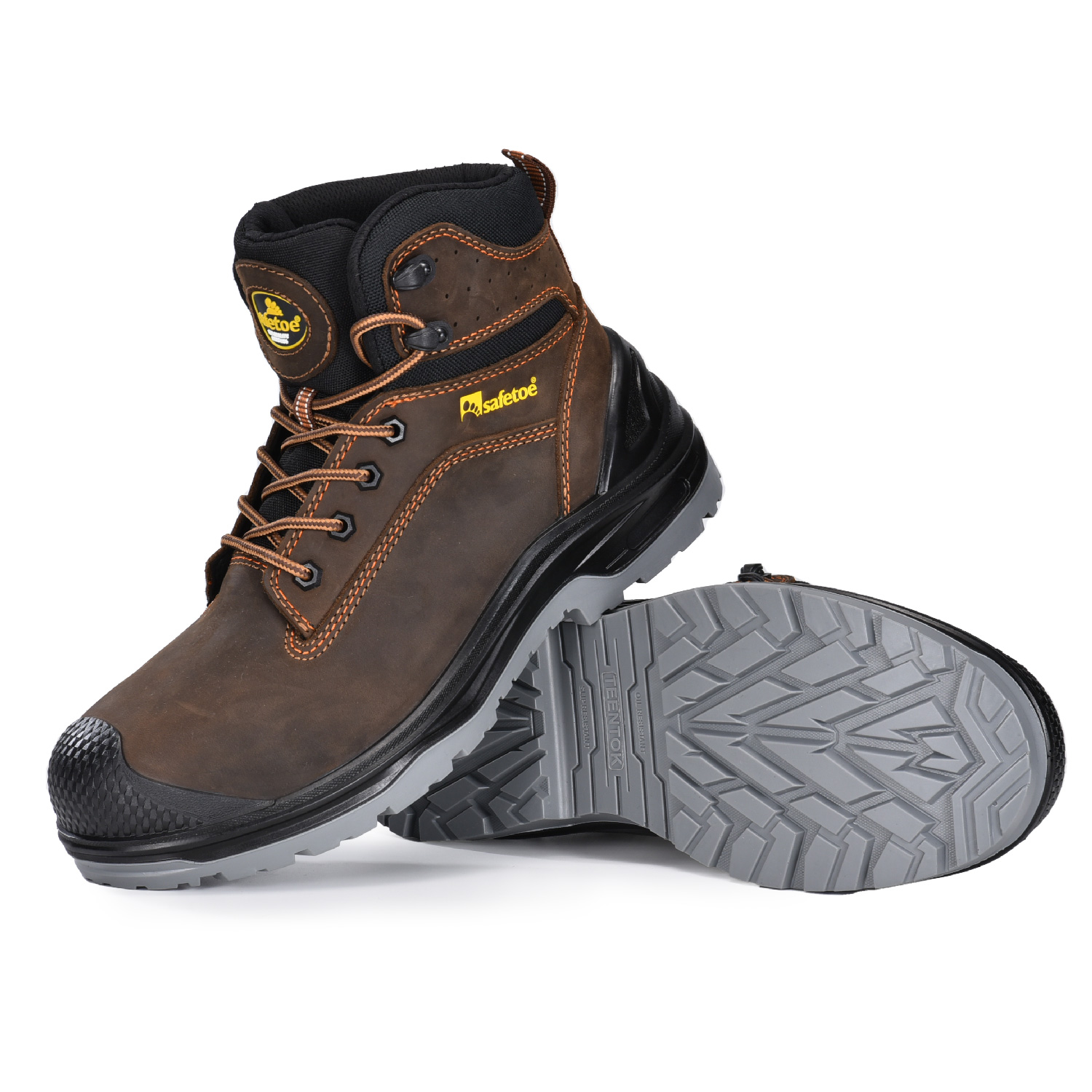 Męskie buty robocze z tłustą skórą nubukową w kolorze ciemnobrązowym M-8556B