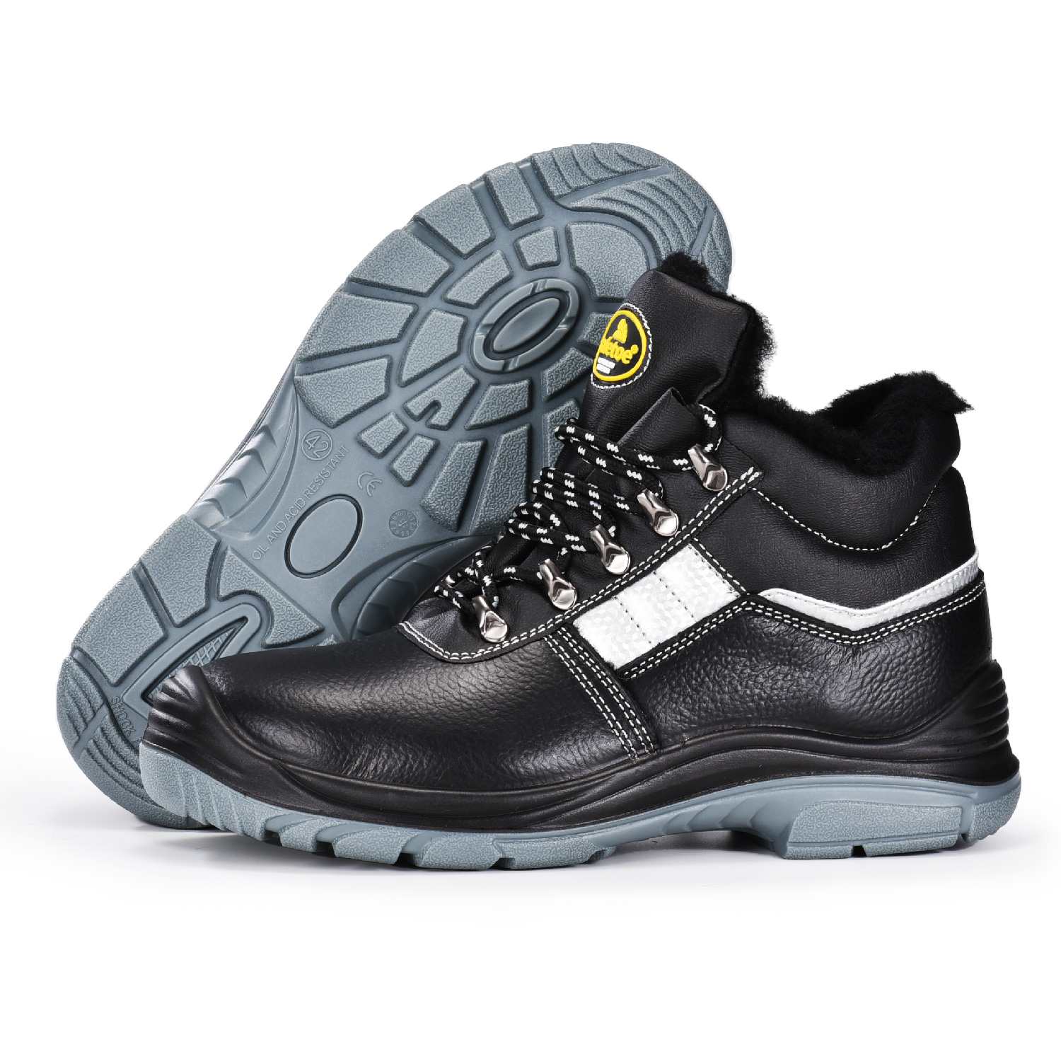 Męskie zimowe, ciepłe, bezpieczne buty robocze ze stalowym noskiem, futro budowlane M-8027