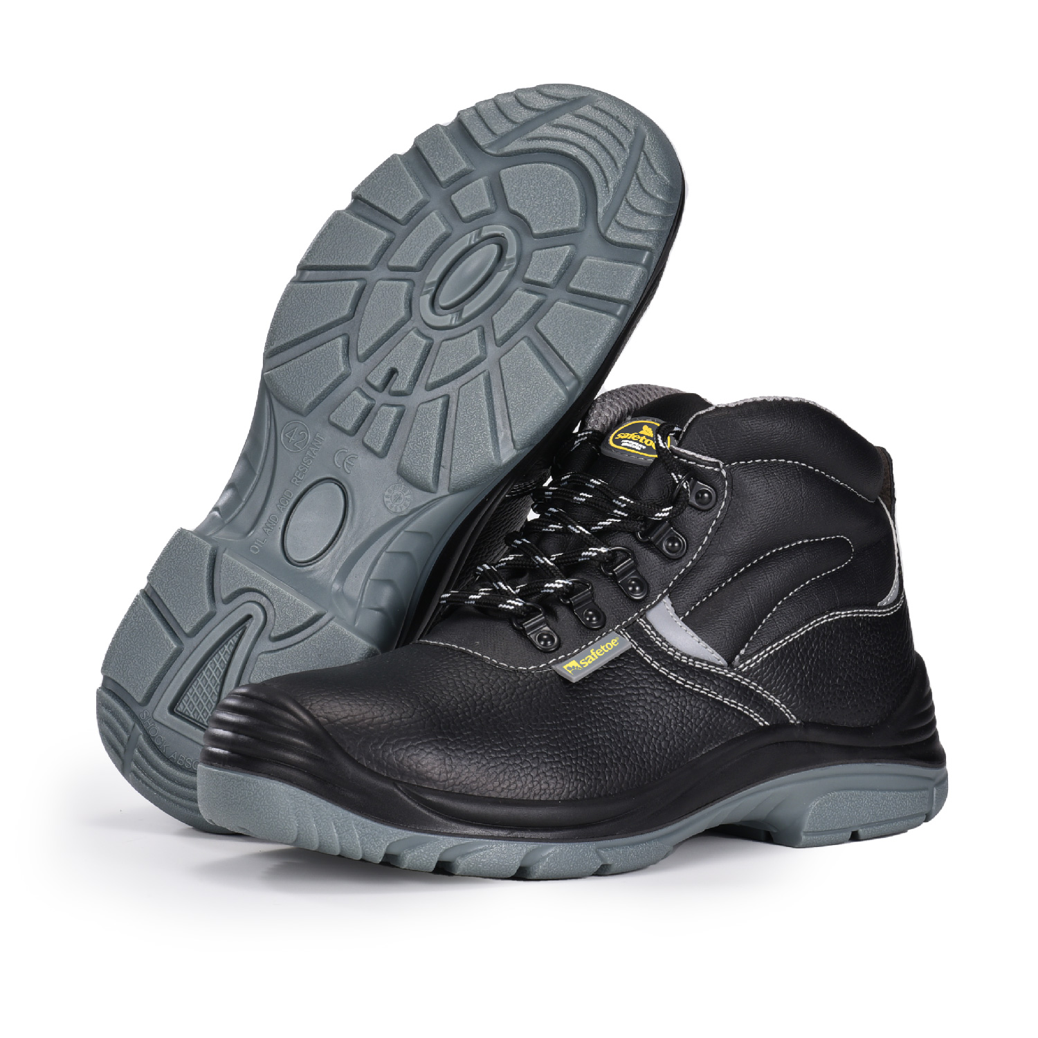 Męskie buty ochronne ze stali olejoodpornej, czarne, ze skóry bydlęcej M-8520