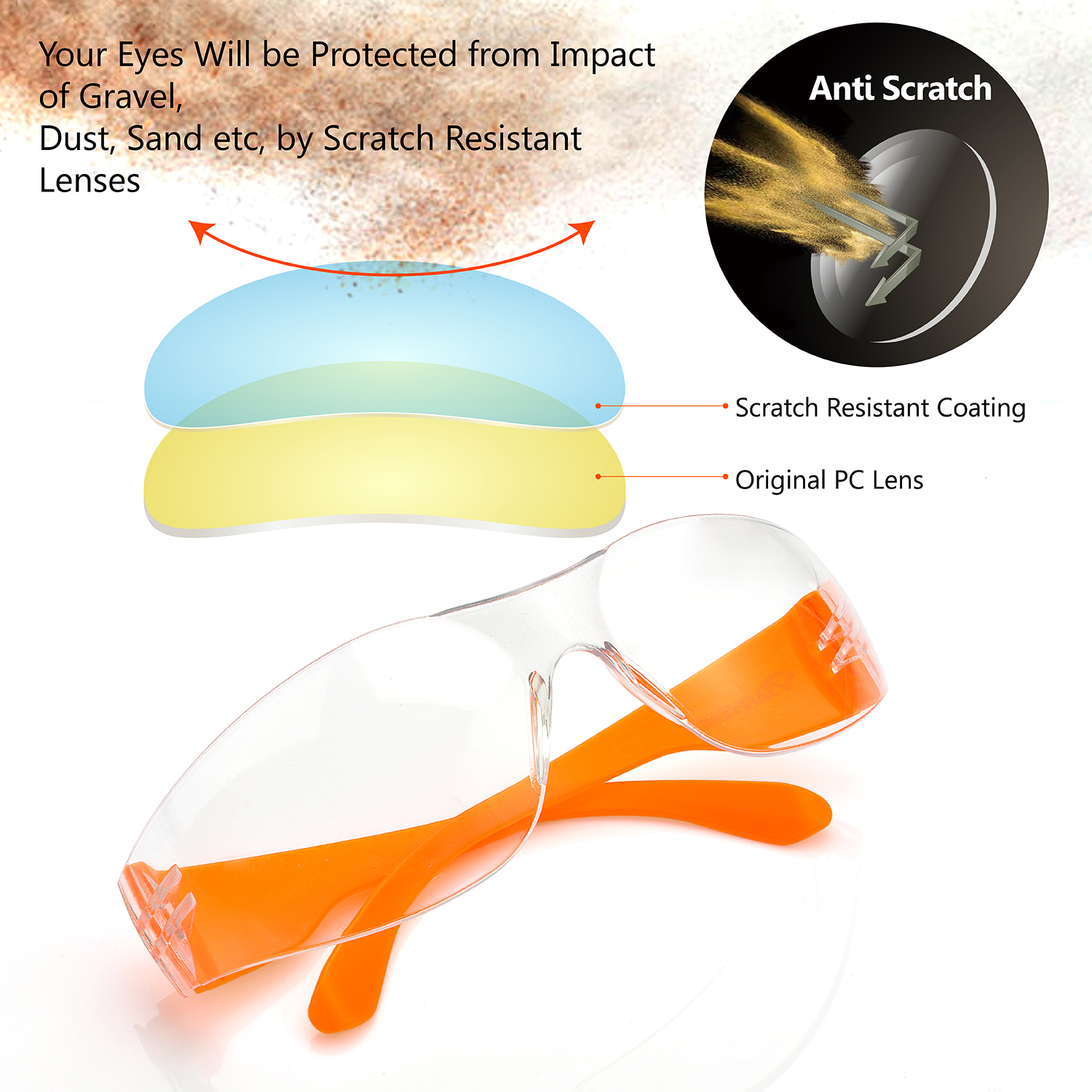 Okulary ochronne do ochrony oczu SG001 pomarańczowe