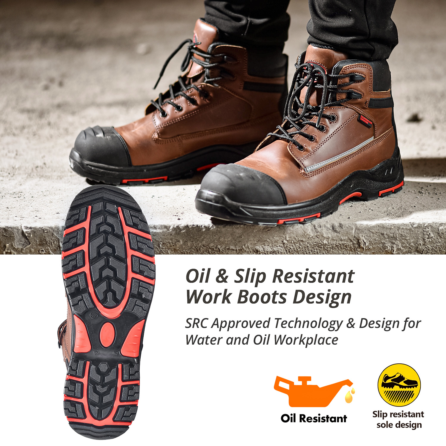 Półbuty Robocze Skórzane Wodoodporne M-8370 Brązowe