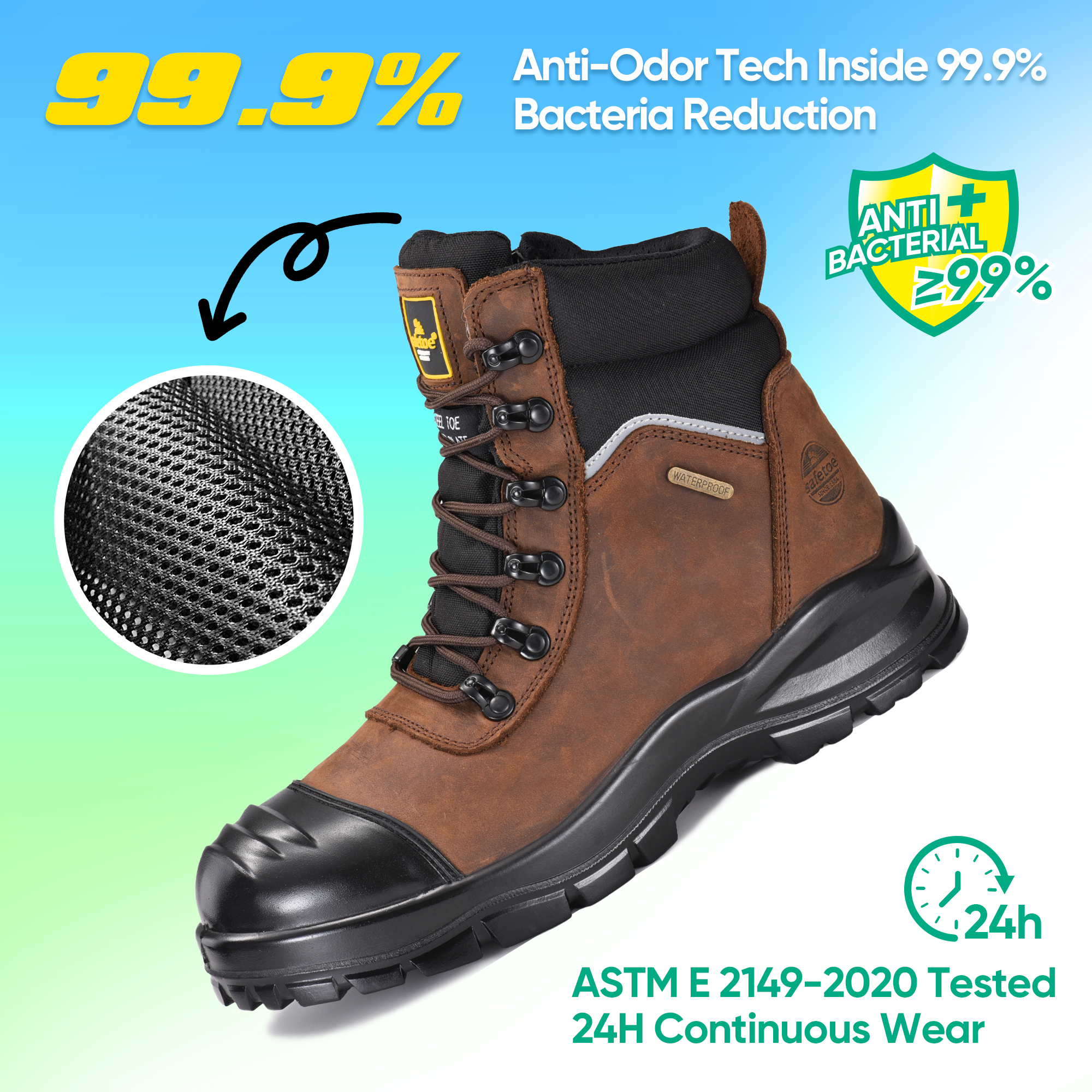 Buty ochronne górnicze zapinane z boku na zamek ze stalowym noskiem | Łatwe wsuwane buty robocze M-8577