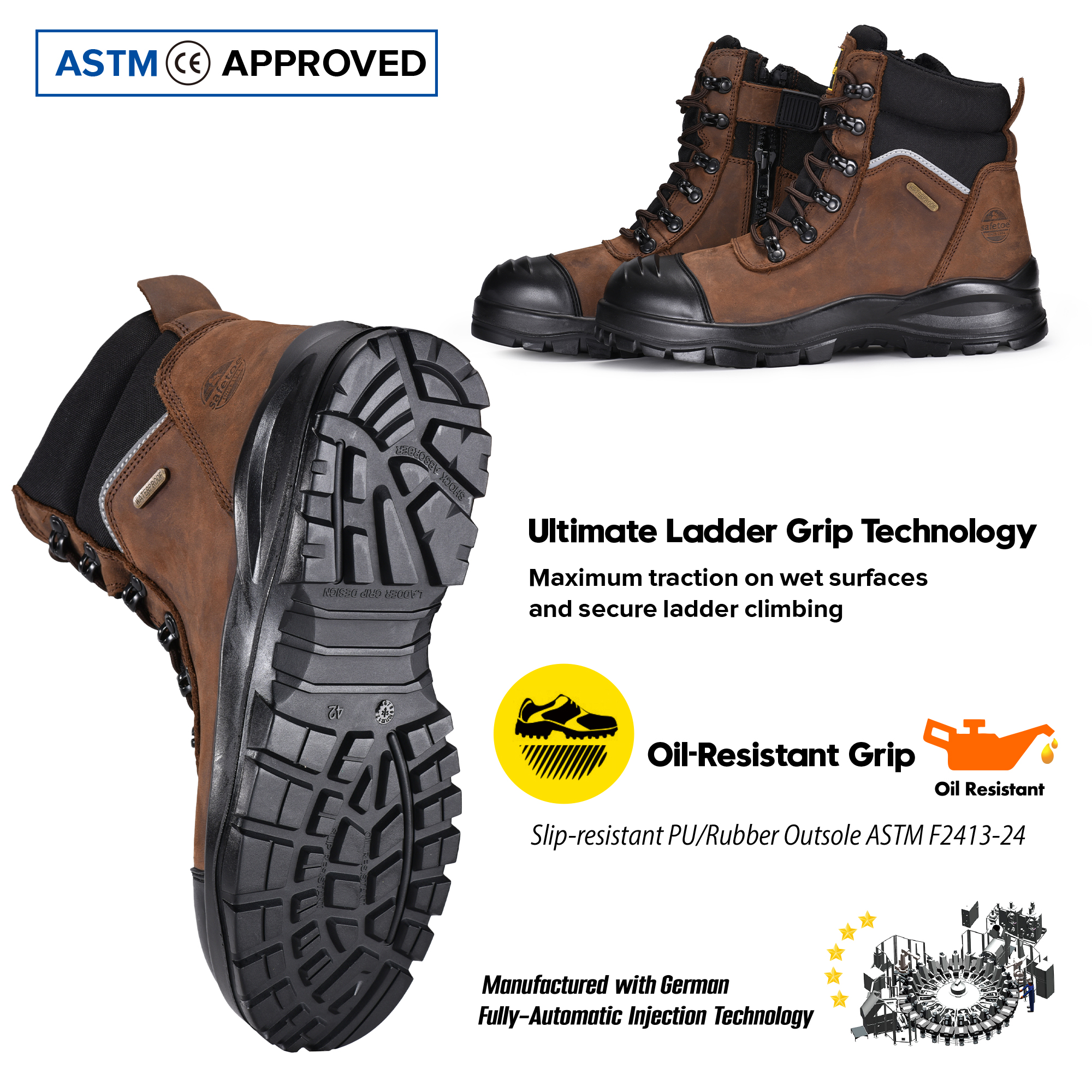 Buty ochronne górnicze zapinane z boku na zamek ze stalowym noskiem | Łatwe wsuwane buty robocze M-8577