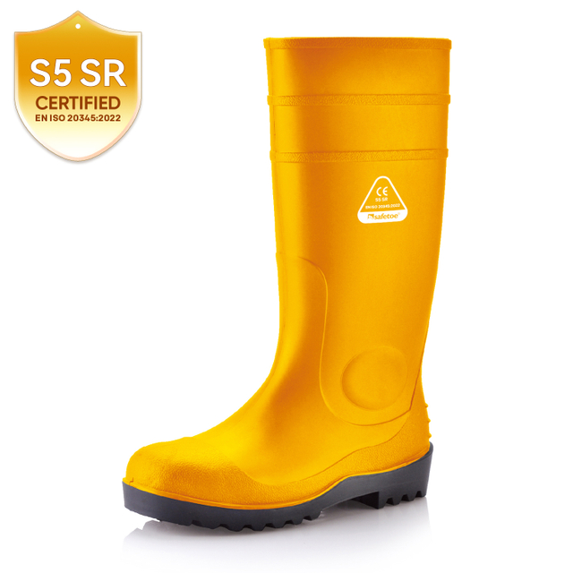 Ochronne kalosze S5 – Wodoodporne buty z PVC ze stalowymi noskami W-6037 Żółte