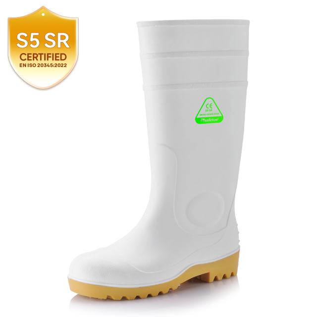 Białe buty ochronne z PCV – wodoodporne buty robocze ze stalowymi noskami S5 W-6037
