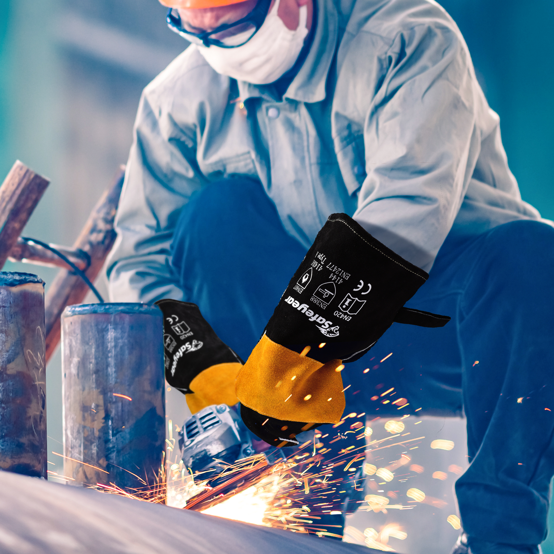 Żaroodporne spawalnicze rękawice robocze FL-1023 czarne