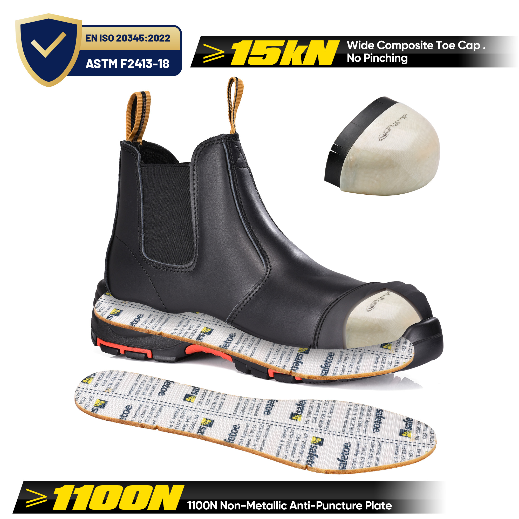 Buty ochronne z kompozytowymi palcami z certyfikatem CSA | Buty robocze nie zawierające metalu M-8025NBK