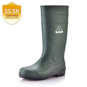 Gumowce ochronne S5 – wodoodporne buty z PVC ze stalowymi noskami W-6037 zielone