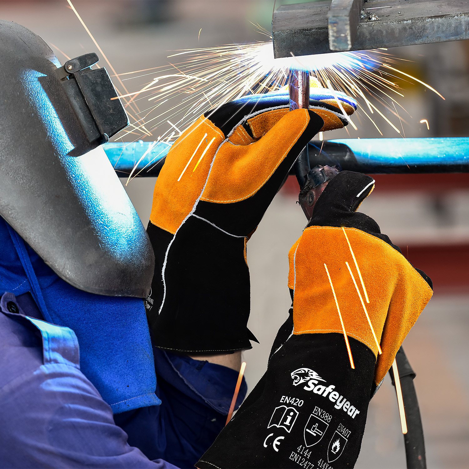 Żaroodporne spawalnicze rękawice robocze FL-1023 czarne