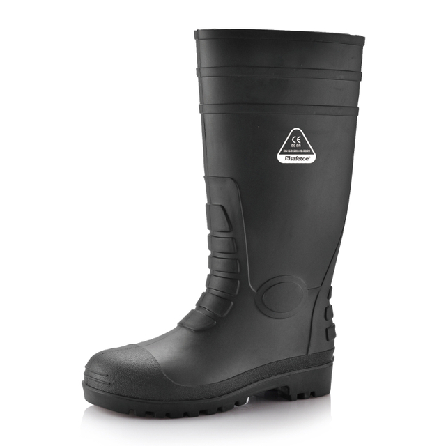 Kalosze ochronne S5 – wodoodporne buty robocze ze stalowymi noskami z PVC W-6038 czarne