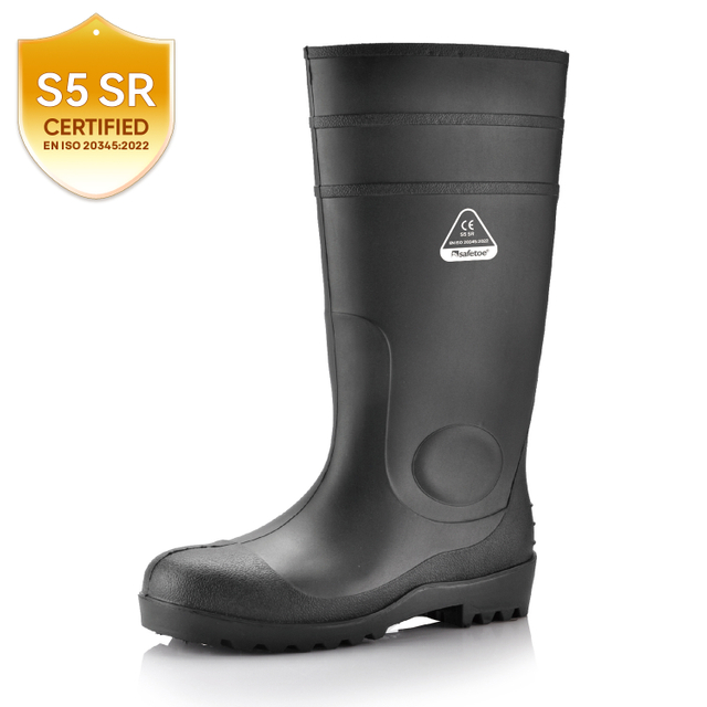 Buty ochronne S5 PVC – wodoodporne kalosze ze stalowymi noskami W-6037 czarne