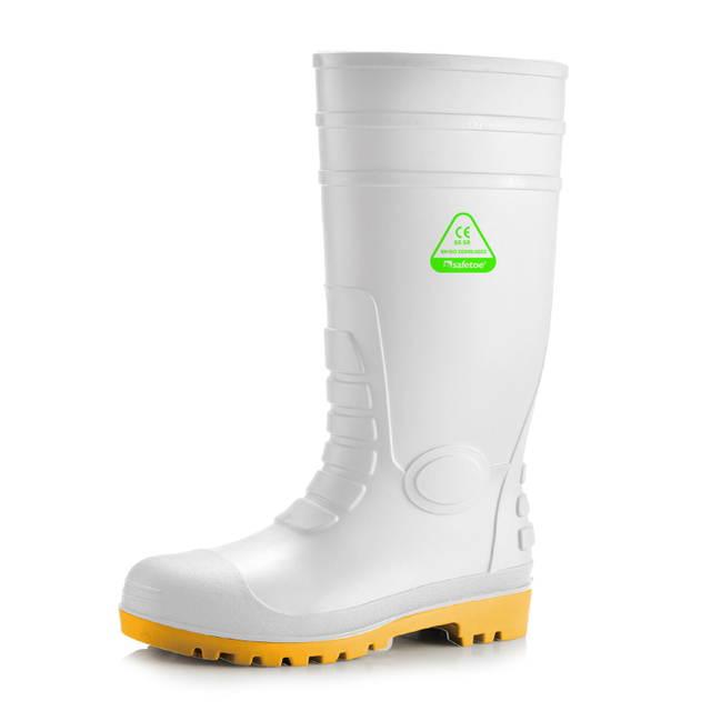 Kalosze ochronne S5 – wodoodporne buty robocze ze stalowymi noskami z PVC W-6038 białe