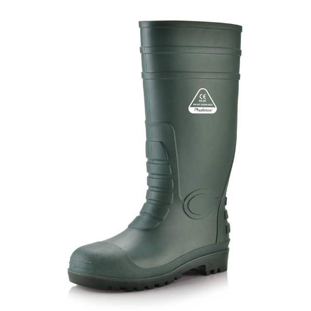 Kalosze ochronne S5 – wodoodporne buty robocze ze stalowymi noskami z PVC W-6038 zielone