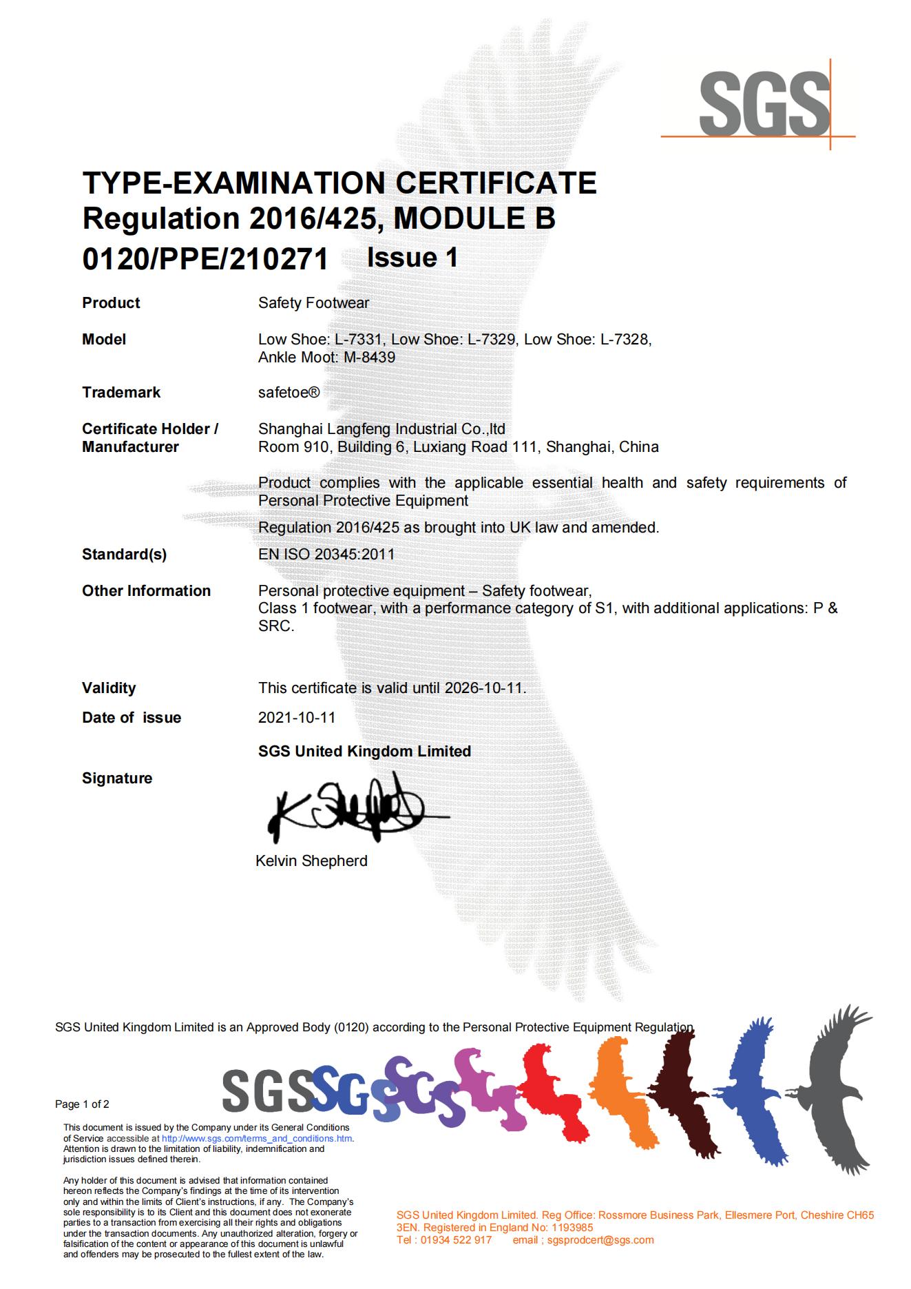 Certyfikat Safetoe L-7331 UKCA dla obuwia ochronnego