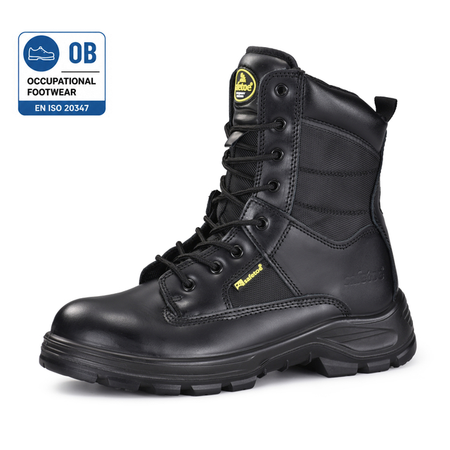 Buty zawodowe w stylu taktycznym ze skórzaną cholewką i bocznym zamkiem | H-9438 OB