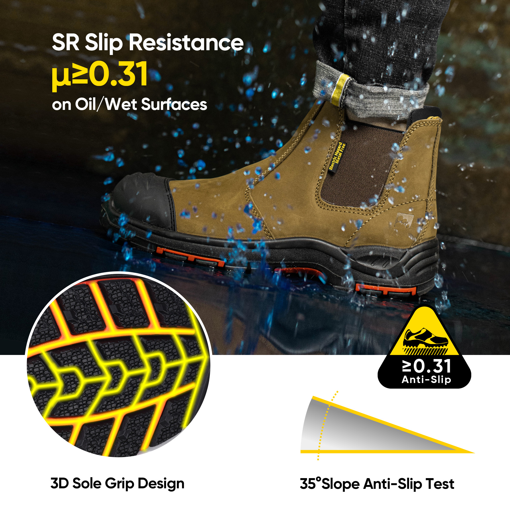 Zatwierdzone przez ASTM wsuwane, elektroizolacyjne, gumowe buty ochronne M-8025NB InstaGuard Chelsea